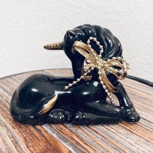 Trippie's Inc 1992 Vintage Porcelain Unicorn Figure Blackw/Gold Accents